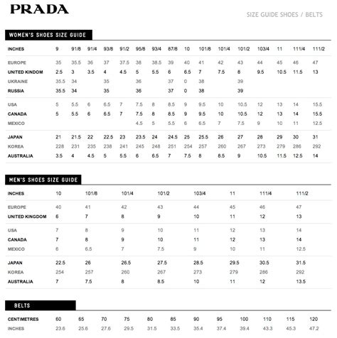 Prada size chart clothing